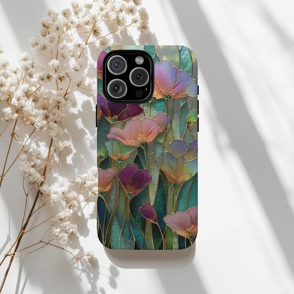 Floral Stained Glass Luxe IPhone 16,15,14,13 (Pro Max,Pro,Plus) Phone Case - Picture 1 of 14